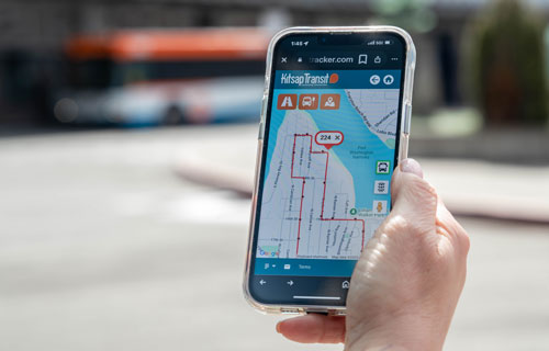 Kitsap Transit Real Time Tracker map - image of iphone with map shown
