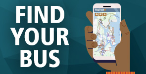 Find Your Bus Graphic. Person holding phone