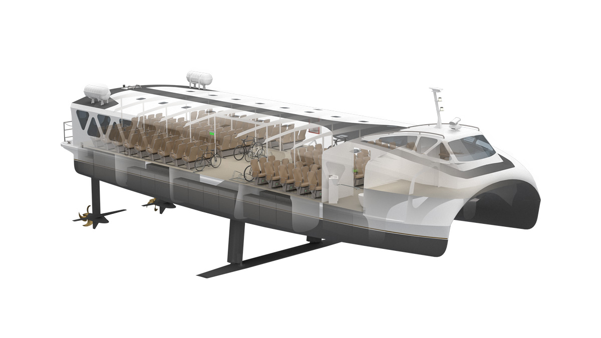 Interior isometric view of Foil Ferry, fore (Image and rendering credit: Glosten)