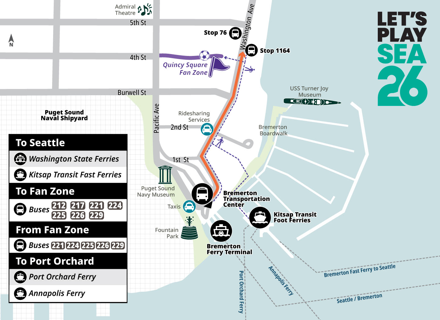 Bremerton Fan Zone and Transit options for World Soccer 