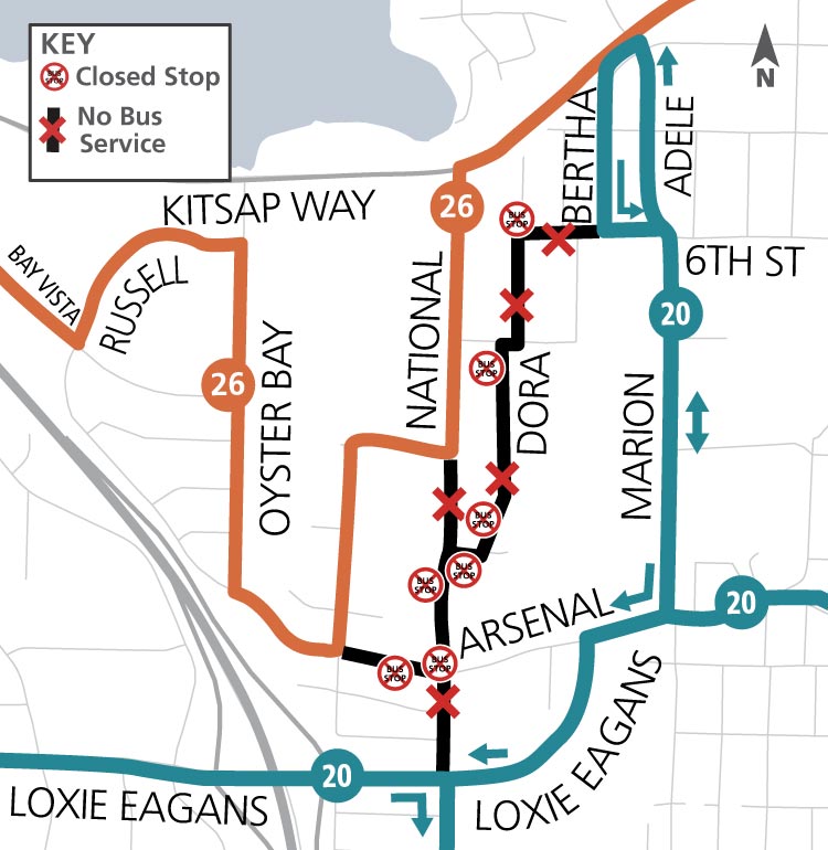 Route Map Detour for Routes 20 and 26