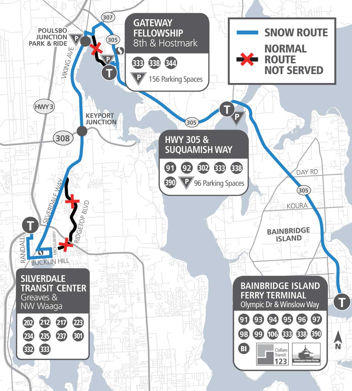 333 Silverdale/Bainbridge Snow Route Kitsap Transit