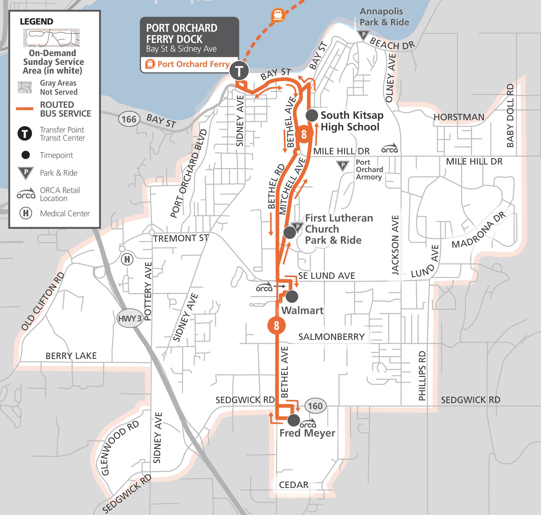 Sunday Service Map - Port Orchard 