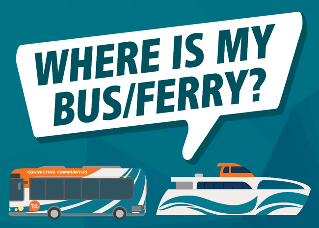 Where is my bus/ferry? Graphic with bus and ferry illustration